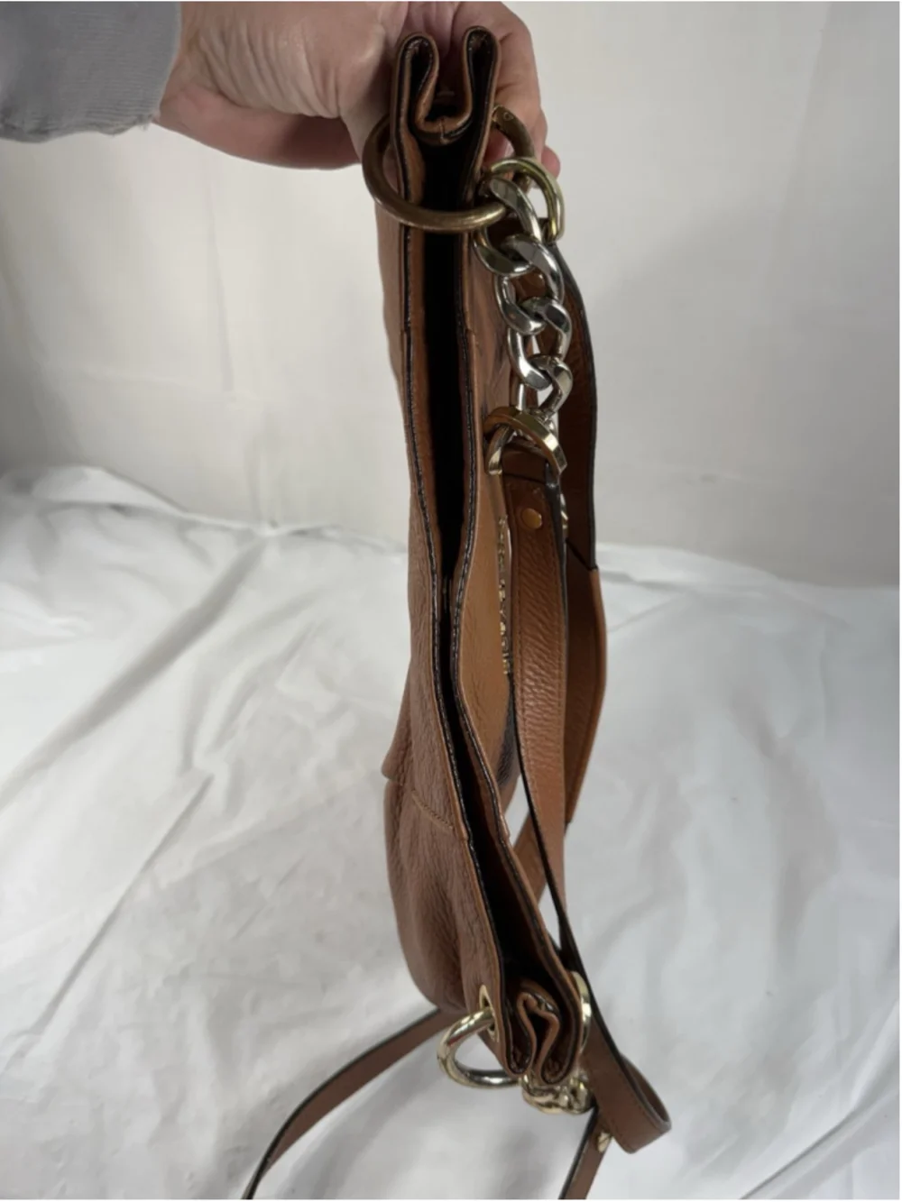MICHAEL KORS BEDFORD LUGGAGE BROWN LEATHER LARGE CHAIN HOBO SHOULDER BAG